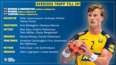 Lista definitiva de Suecia para el Europeo de balonmano 2022, Mellegard sustituye a Pellas